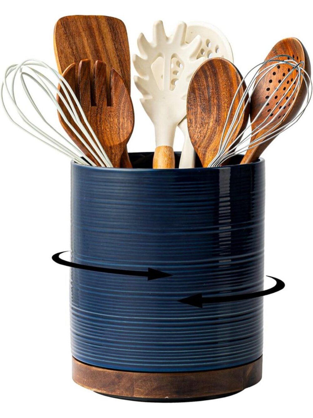 Extra Large 360° Rotating Ceramic Utensil Holder for Kitchen Counter, Farmhouse